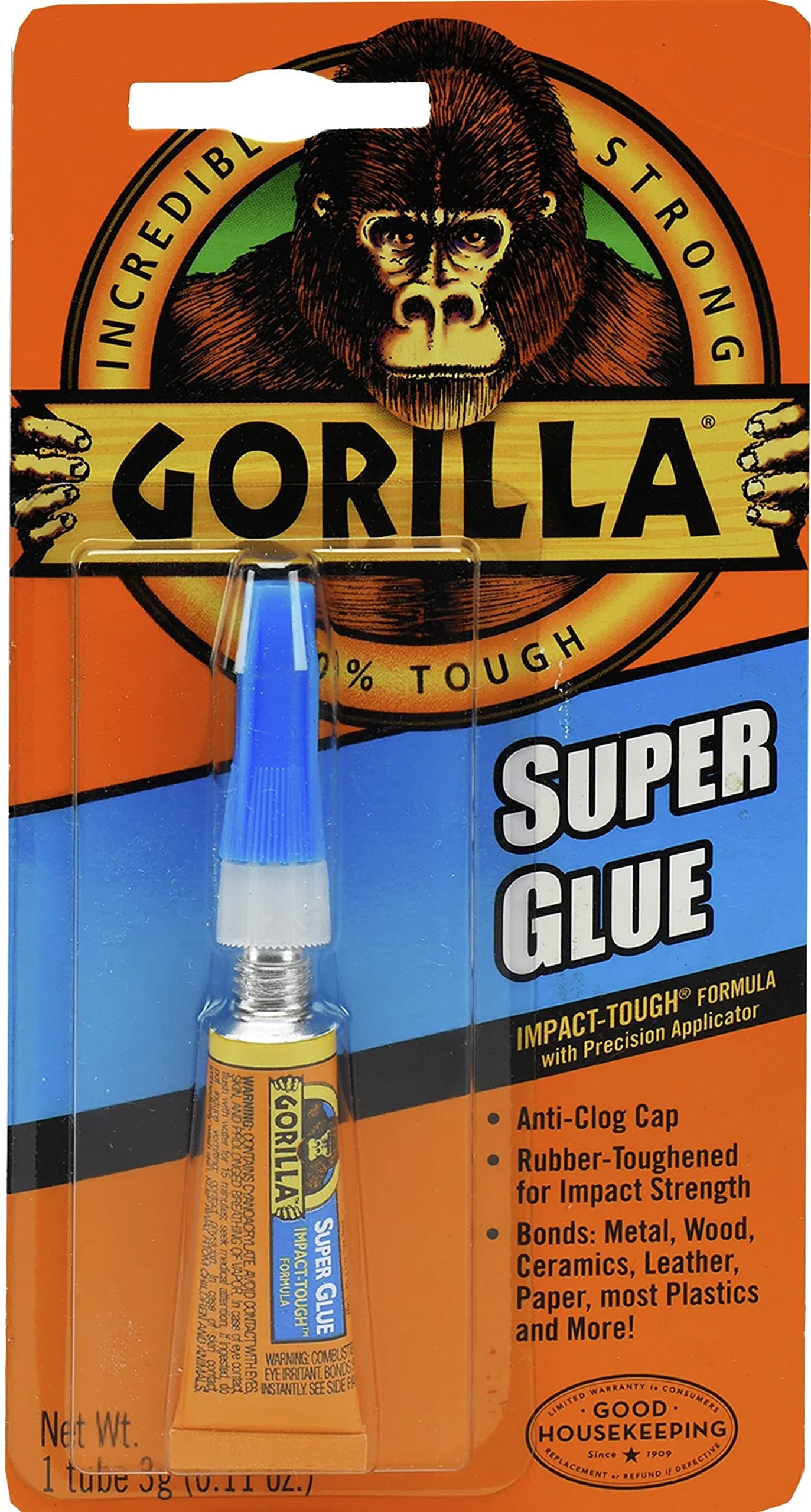 Gorilla Super Glue Tube, 3 Gram (0.11 Fl Oz) | Impact-Tough Cyanoacrylate Adhesive - main product image