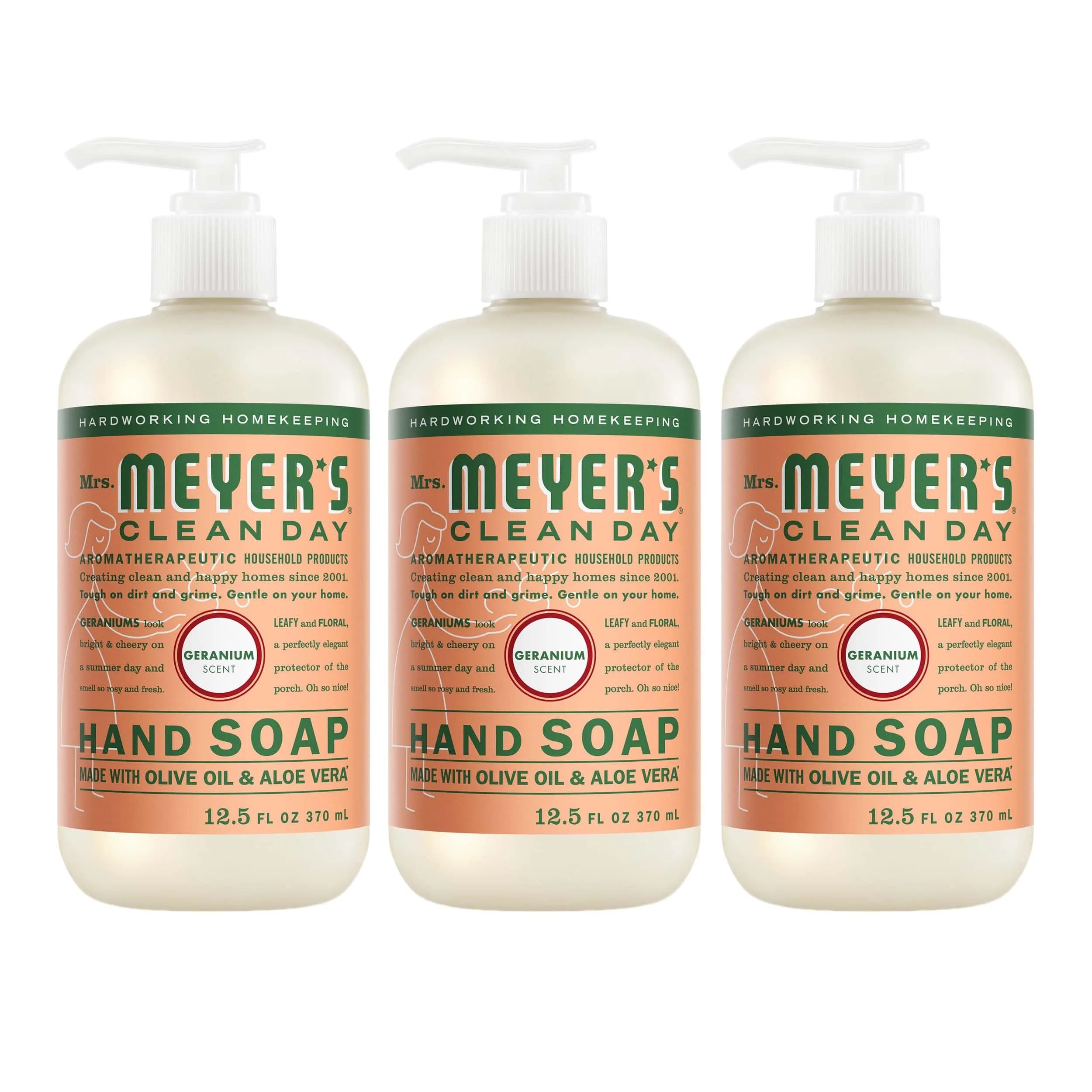 Mrs. Meyer's Clean Day Geranium Scent Hand Soap 375ml (12.5 Fl Oz) | Moisturizing Liquid Hand Soap for Soft Hands