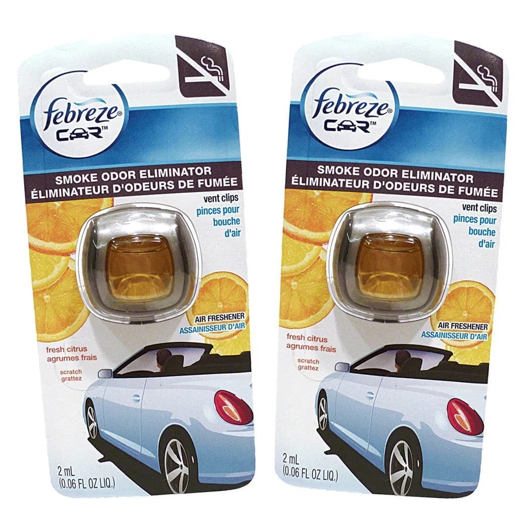 Febreze Car Vent Clips Air Freshener Smoke Odor Eliminator, Citrus Scent 2 Pack | Eliminates Odors for Up to 30 Days - main product image