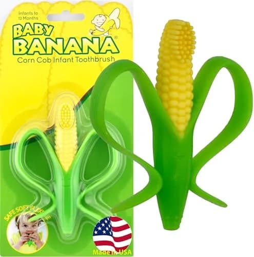 Baby Banana Corn Cob Toothbrush Teether 1 Count | Soft Silicone Baby Teething & Brushing Tool thumbnail 1