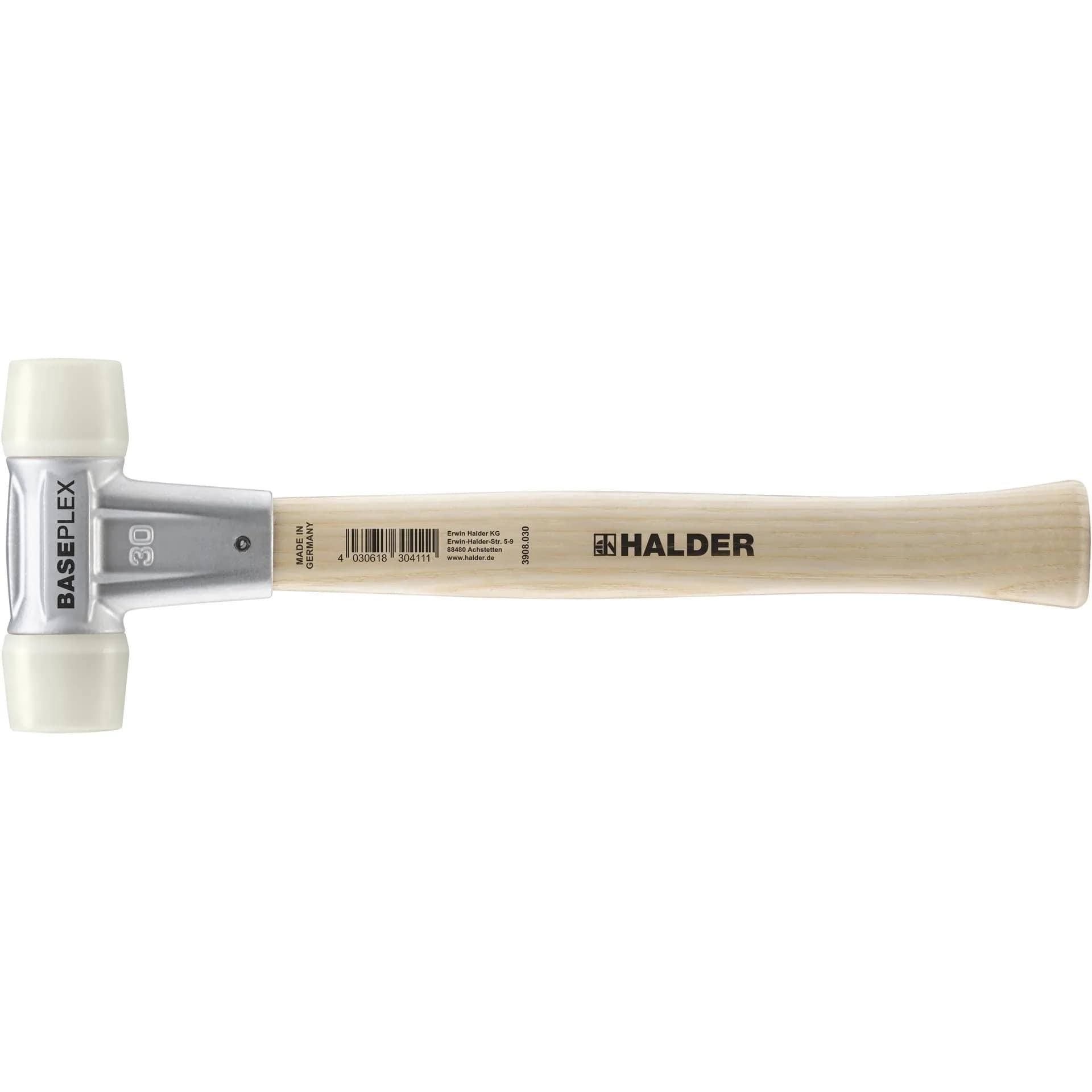 Halder Baseplex Soft-Faced Mallet 30mm | Wear-Resistant Nylon Inserts, Zinc Die-Cast Housing, Wooden Handle — 30mm