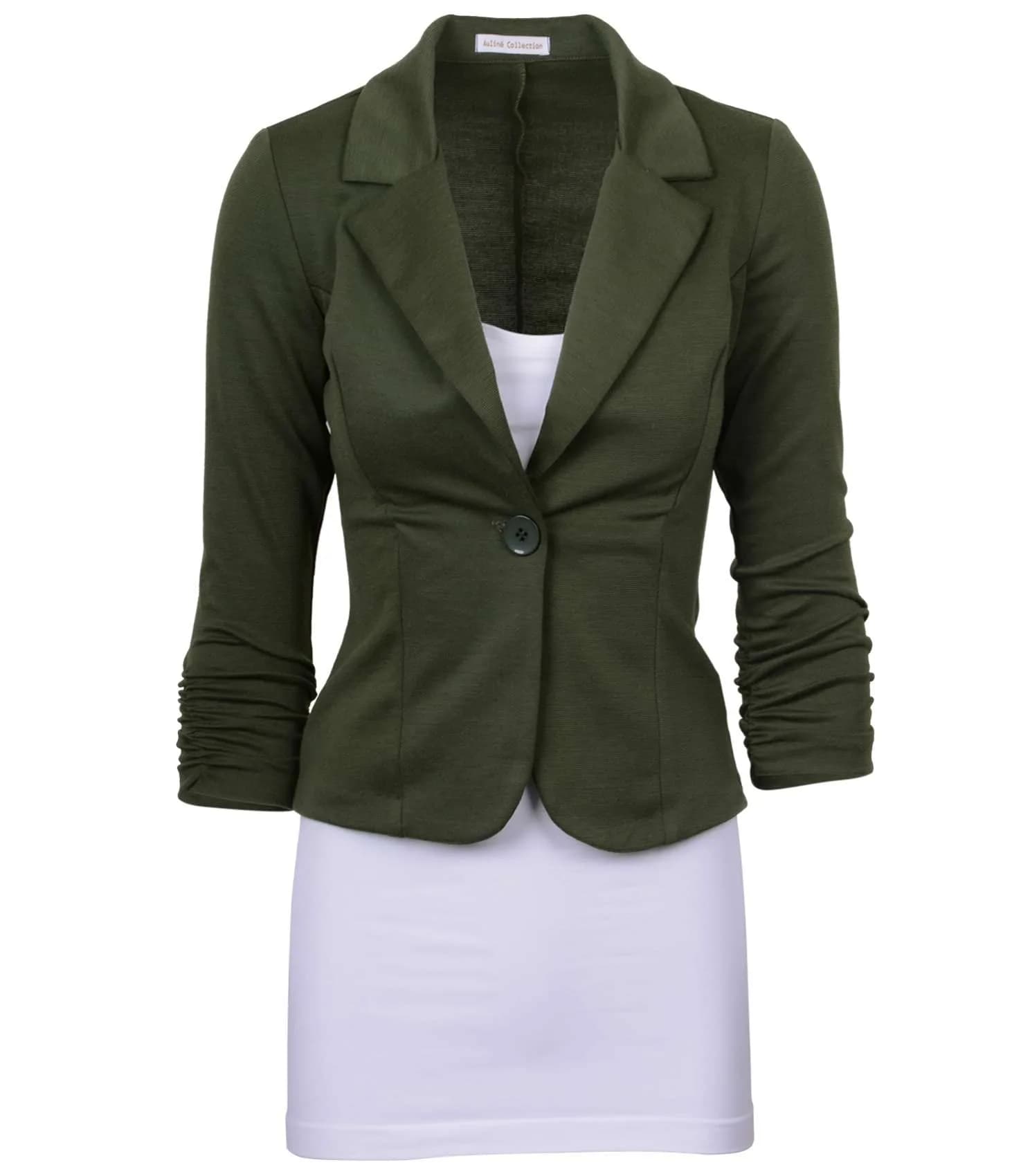 Auliné Collection Women's Casual Work Solid Color Knit Blazer Black | Lightweight & Stretchy — Olive