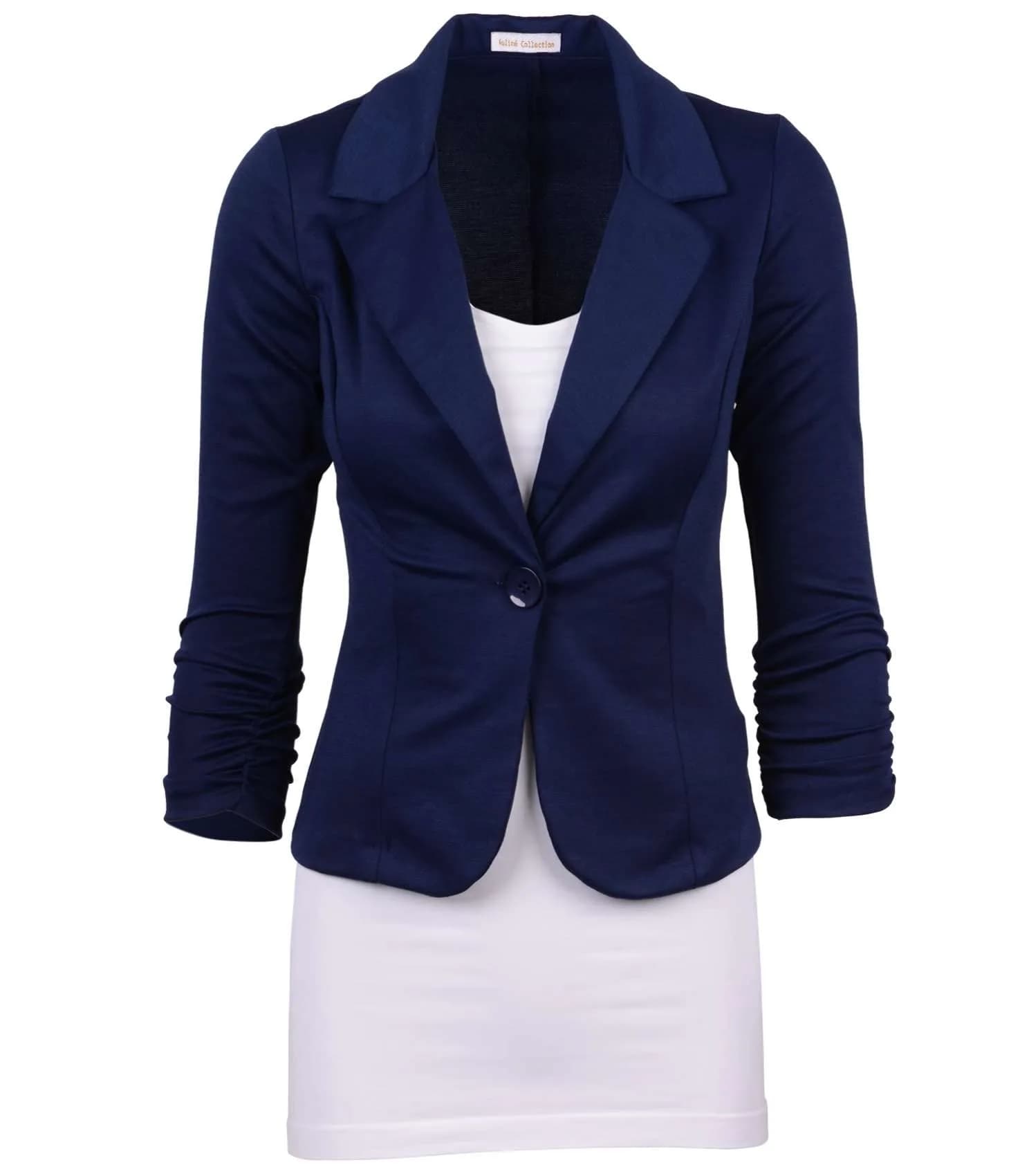 Auliné Collection Women's Casual Work Solid Color Knit Blazer Navy Blue Medium | Versatile lightweight blazer for office & casual wear - main product image