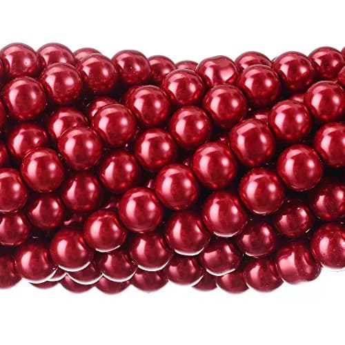 RUBYCA 200Pcs Czech Satin Luster Glass Pearl Beads 8mm Bordeaux Red | DIY Jewelry Supplies thumbnail 1
