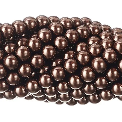 RUBYCA 200Pcs Satin Luster Glass Pearl Beads 8mm Chocolate Brown Jewelry Making thumbnail 1