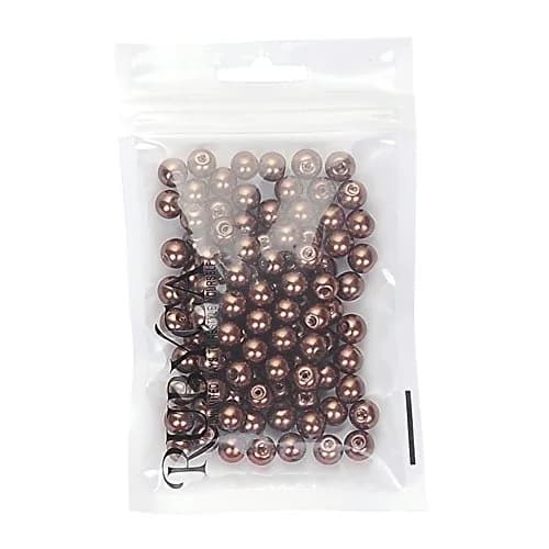 RUBYCA 200Pcs Satin Luster Glass Pearl Beads 8mm Chocolate Brown Jewelry Making thumbnail 2