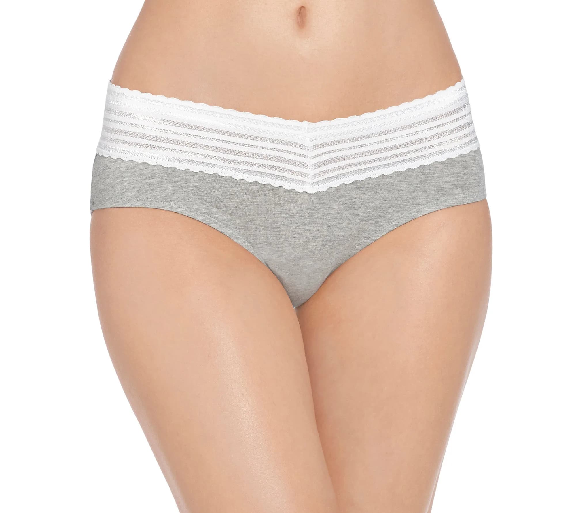 Warner's No Pinching No Problems Cotton Lace Hipster Panty, Light Gray Heather, Small | Full Coverage, Cotton Stretch Comfort - main product image