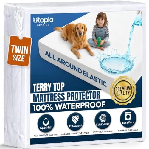 Utopia Bedding Terry Top Mattress Protector Twin Size 39x75x15 inches | Waterproof & Breathable for Indian Beds thumbnail 1