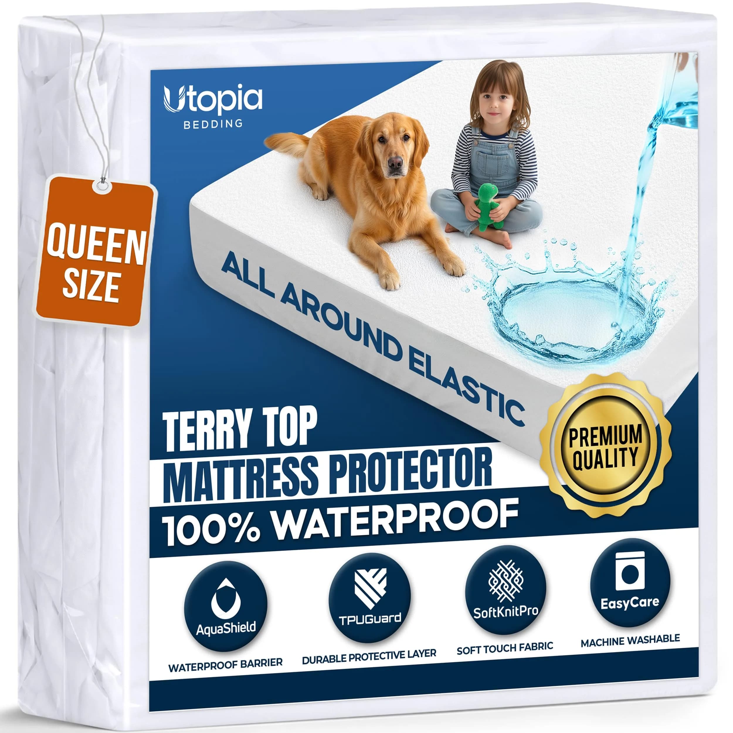 Utopia Bedding Waterproof Twin XL Mattress Protector 15" Deep Pocket | Breathable, Fitted Style, White — White / Queen
