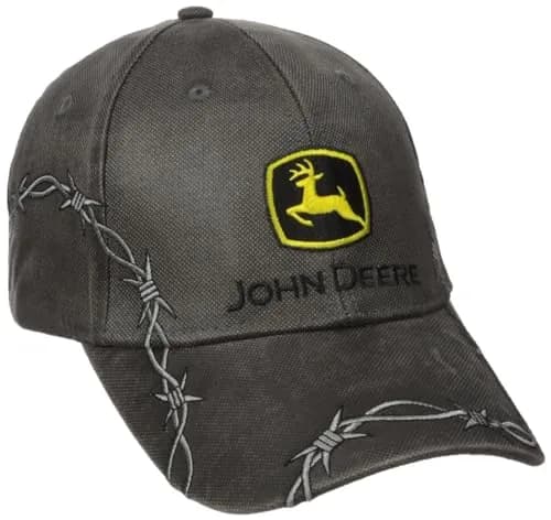 John Deere Embroidered Waxed Cotton Baseball Hat Charcoal | Barbwire Stitching thumbnail 1