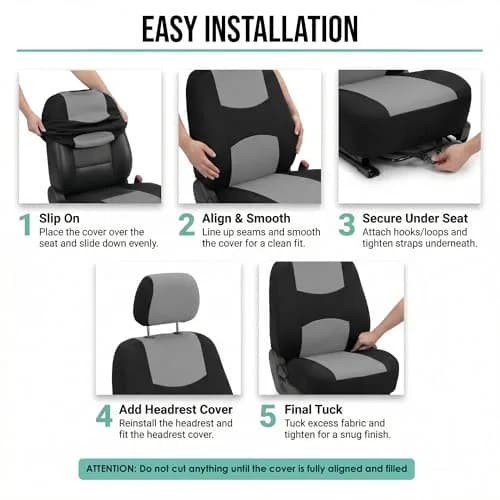 FH Group Car Seat Covers Front Set in Cloth | Universal Fit, Washable, Gray thumbnail 5