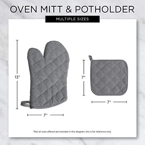 DII Basic Terry Collection Quilted Cotton Oven Mitts 18cm x 33cm (7" x 13") | Heat Resistant Kitchen Mitts thumbnail 8