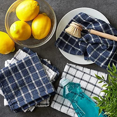 DII Basic Terry Collection Windowpane Dishcloth Set, 12x12, Nautical Blue | Ultra Absorbent Cotton Kitchen Cloths thumbnail 5