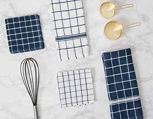 DII Basic Terry Collection Windowpane Dishcloth Set, 12x12, Nautical Blue | Ultra Absorbent Cotton Kitchen Cloths thumbnail 6