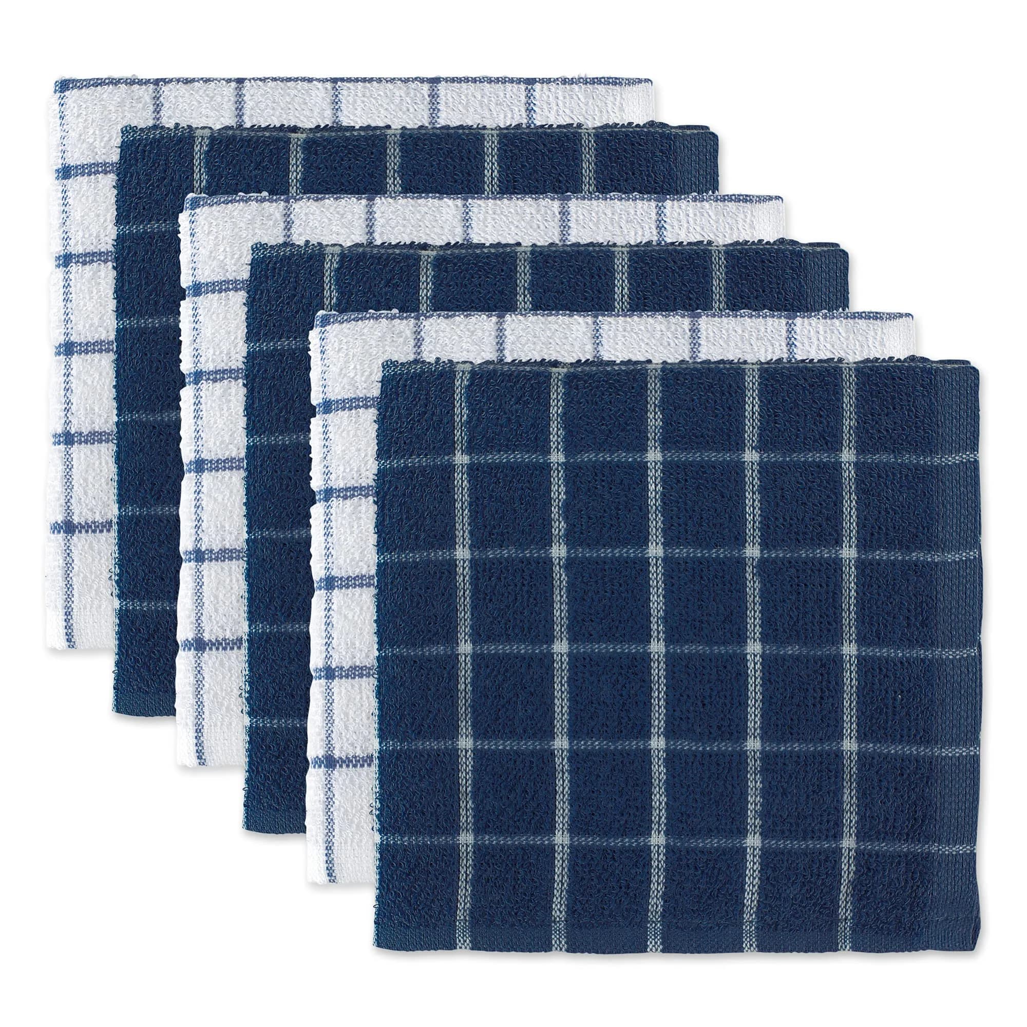 DII Basic Terry Collection Windowpane Dishcloth Set, 12x12, Nautical Blue | Ultra Absorbent Cotton Kitchen Cloths - main product image