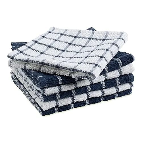 DII Basic Terry Collection Windowpane Dishcloth Set, 12x12, Nautical Blue | Ultra Absorbent Cotton Kitchen Cloths thumbnail 2