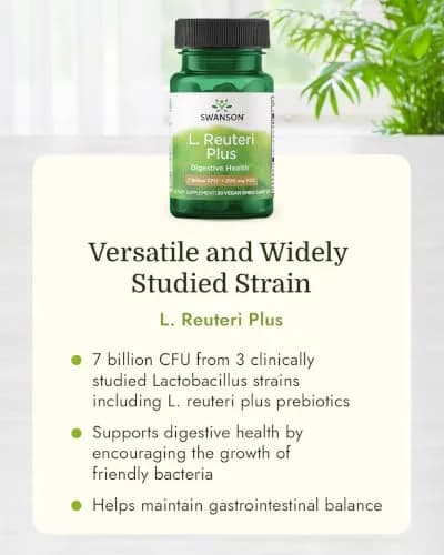Swanson L. Reuteri Probiotic with Prebiotic 30 Vegan Capsules | Gut Health Support for Adults thumbnail 9