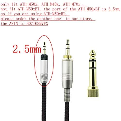 NewFantasia Replacement Braided Audio Cable for Audio Technica ATH-M50x/M40x/M70x Headphones 1.2m (4ft) thumbnail 3