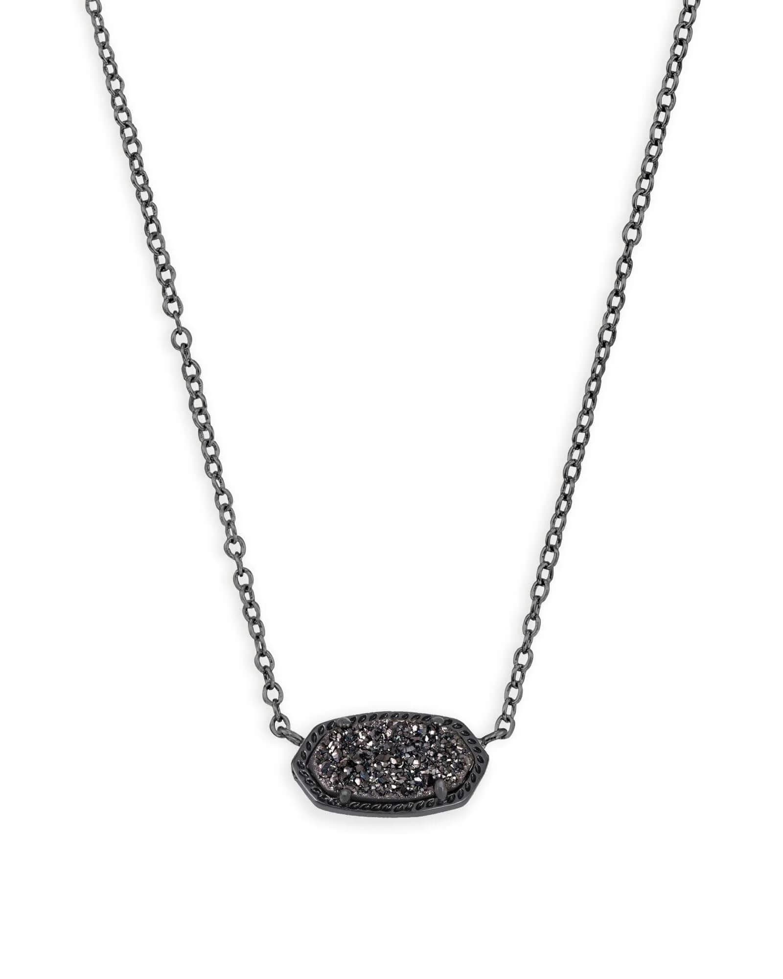 Kendra Scott Elisa Pendant Necklace for Women, Gunmetal, Black Drusy | Signature Style for Daily Wear