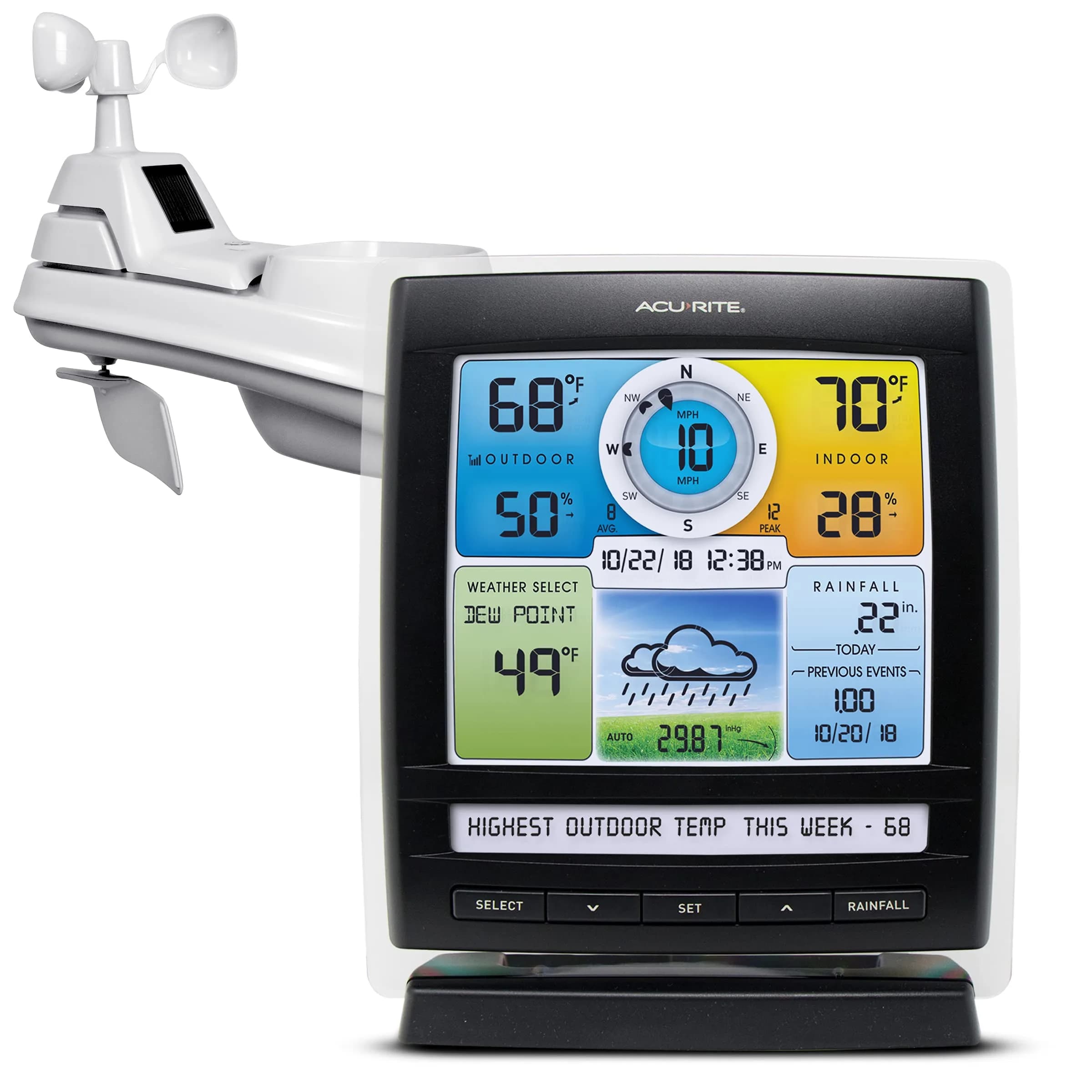 AcuRite Iris (5-in-1) Indoor/Outdoor Wireless Weather Station 2.63" D x 8.13" W x 6.75" H | Real-Time Weather Data with Color Display