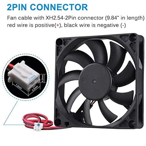 GDSTIME 80mm x 80mm x 15mm 12V Brushless DC Cooling Computer Case Fan 2Pin | 2700 RPM, 32.8 CFM, 27.8 dBA, 1.76 oz thumbnail 3