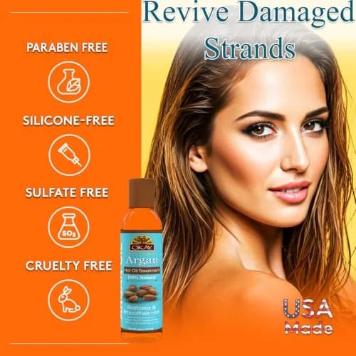 OKAY 100% Natural Argan Hot Oil Hair Treatment - 6 oz | Nourishes & Restores Damaged Hair thumbnail 2