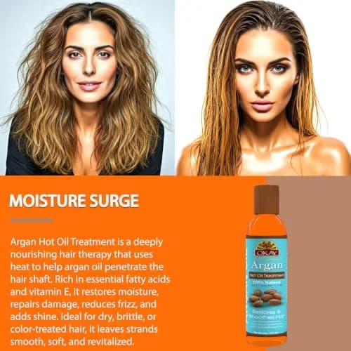 OKAY 100% Natural Argan Hot Oil Hair Treatment - 6 oz | Nourishes & Restores Damaged Hair thumbnail 3