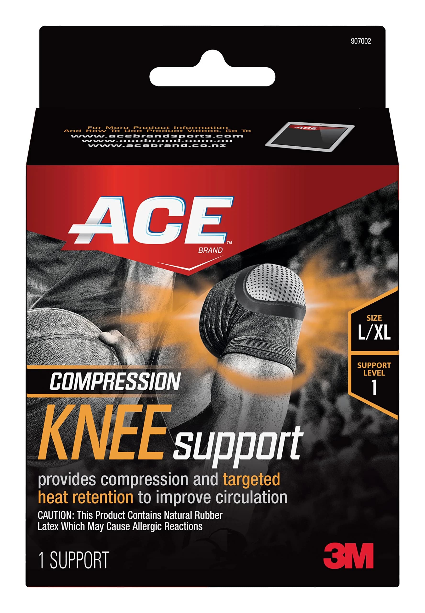 ACE Compression Knee Support Brace with Targeted Heat Retention, Large/X-Large (0.08 kg / 0.16 lb) — Black