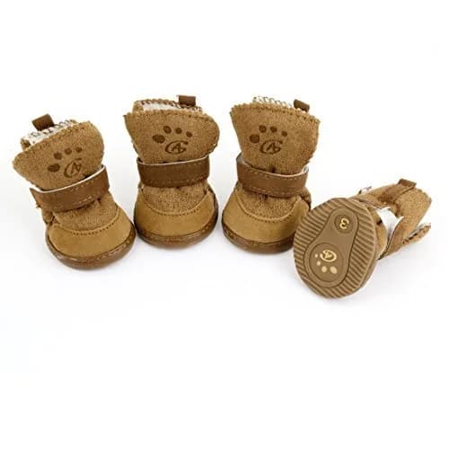 URBEST Dog Shoes with Hook Loop Closure 5# Brown | Non-Slip Plush Rubber Pet Booties — Brown / 3#