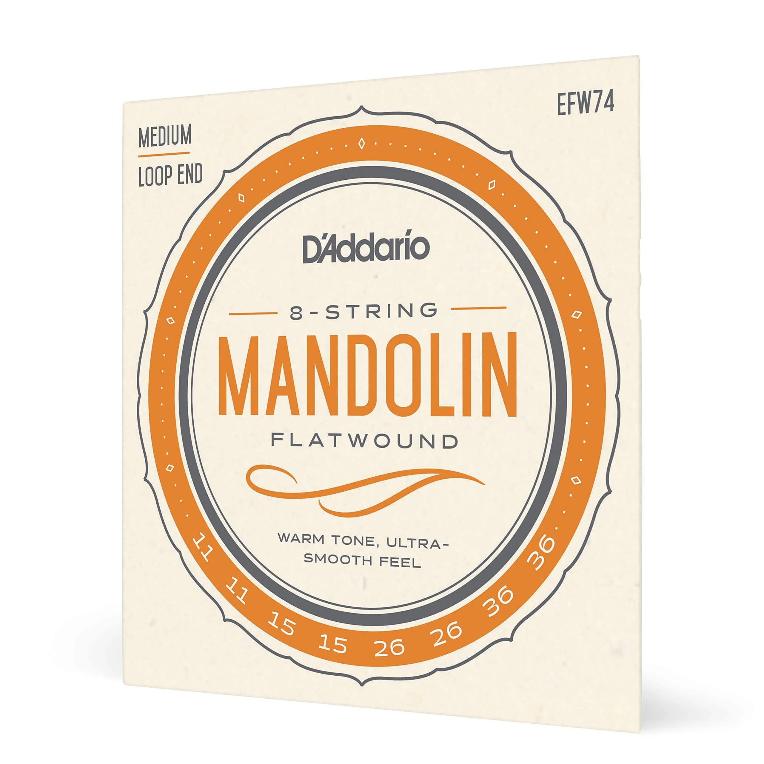 D'Addario EFW74 Phosphor Bronze Flatwound Mandolin Strings, Medium, 11-36 | Authentic USA Import