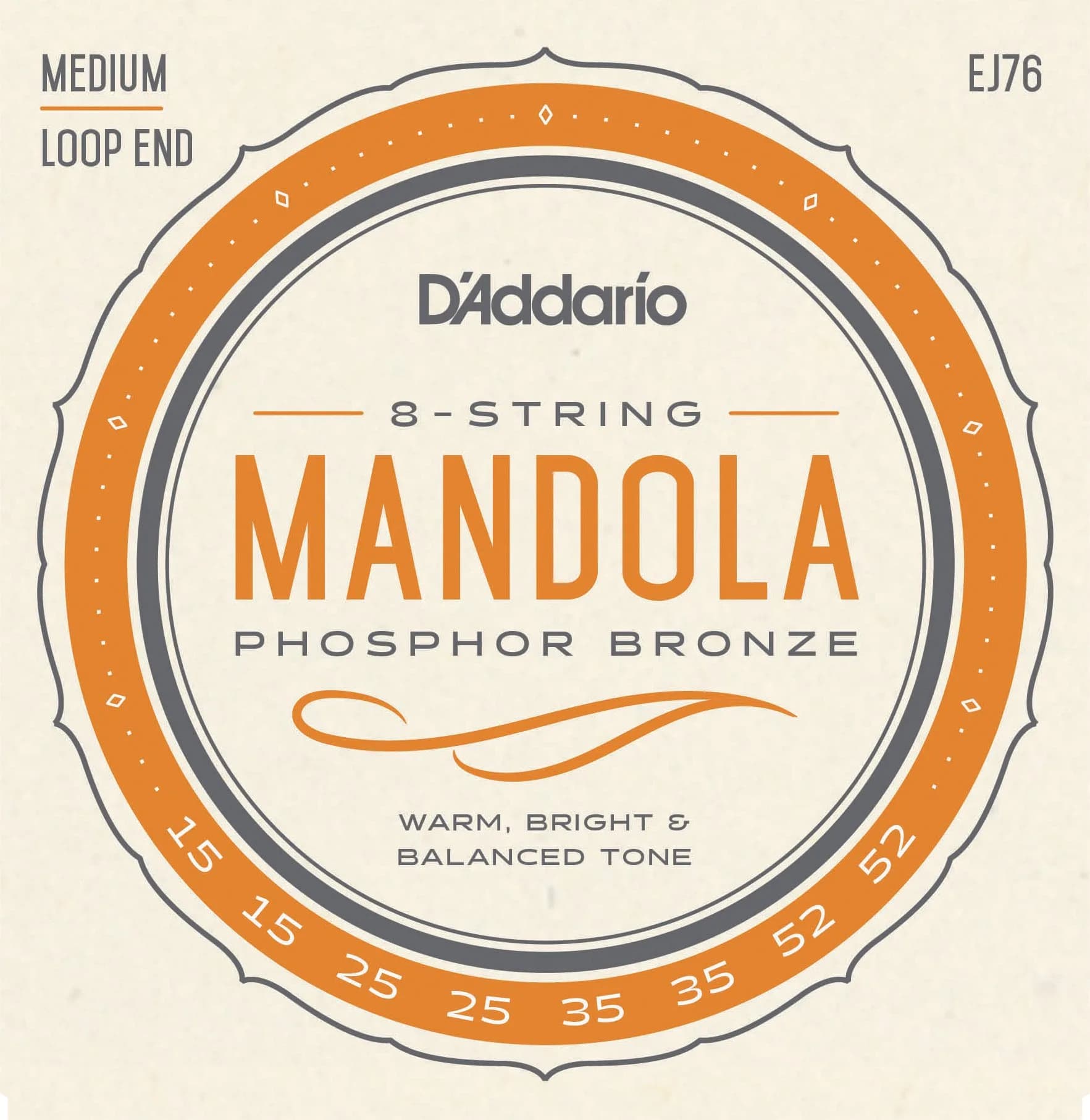 D'Addario EJ76 Phosphor Bronze Mandola Strings, Medium, 15-52 | Warm, Balanced Tone for Folk & Bluegrass — Mandola Strings