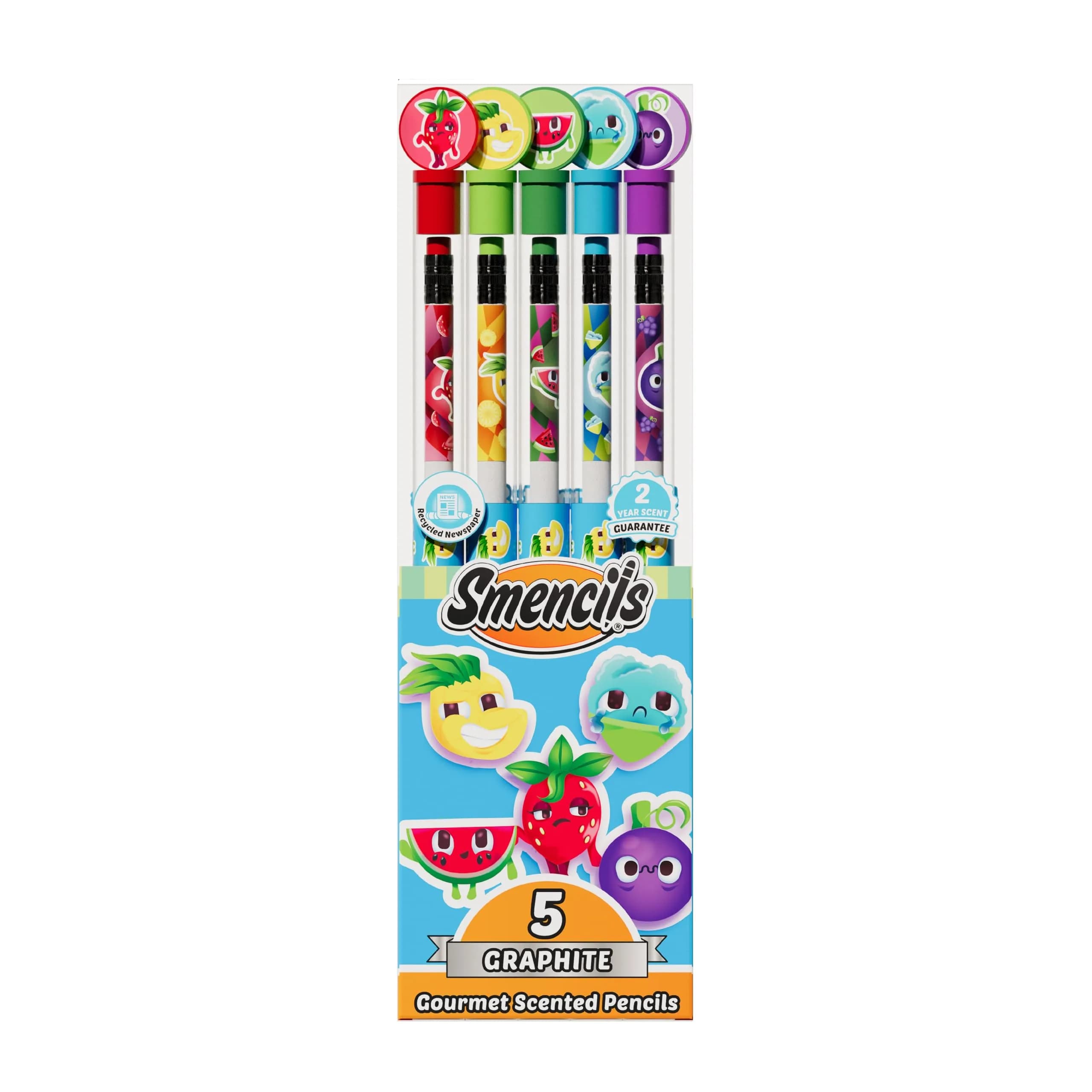 Scentco Halloween Smencils HB #2 Patented Gourmet Scented Pencils 5 Count | Recycled Newspaper Pencils with Collectible Character Caps — Original