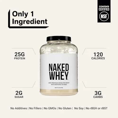 NAKED Whey Protein Powder 5lb (2.27 kg) | NSF Certified Grass-Fed Unflavored Protein for Muscle Growth & Recovery thumbnail 3