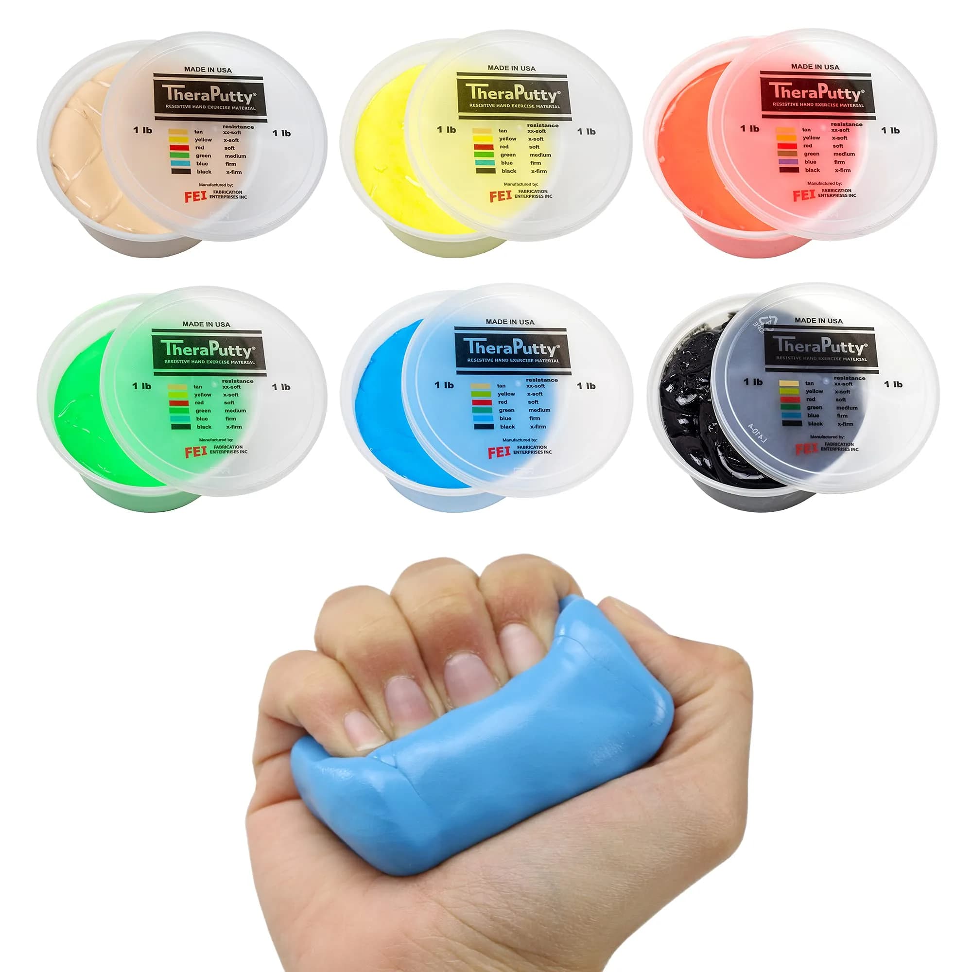 CanDo TheraPutty 6-Piece Set 1 lb (454g) | Standard Hand Exercise Putty for Rehabilitation and Stress Relief