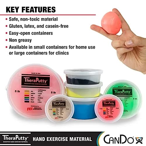CanDo TheraPutty 6-Piece Set 1 lb (454g) | Standard Hand Exercise Putty for Rehabilitation and Stress Relief thumbnail 5
