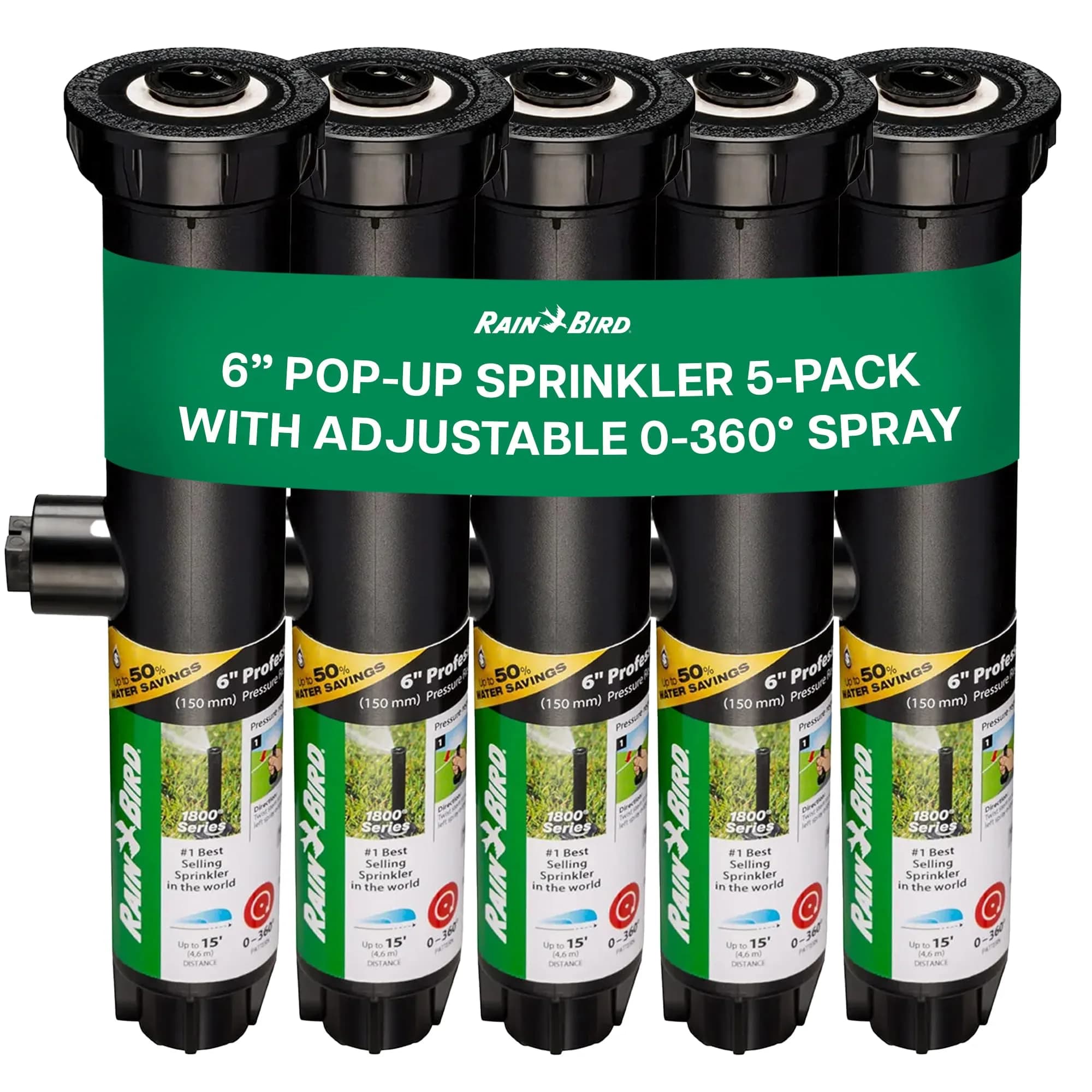 Rain Bird 1806VAN 1800 Series Professional Pop-Up Sprinkler Head 15.24 cm (6 Inch) 5-Pack | Precision Watering for Lawns & Gardens — 5-Pack