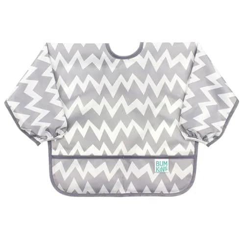 Bumkins Gray Chevron Sleeved Bib for Babies & Toddlers 6-24 Months | Mess-Saving Food Catcher with Waterproof Fabric thumbnail 1