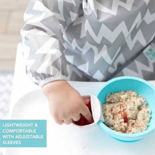 Bumkins Gray Chevron Sleeved Bib for Babies & Toddlers 6-24 Months | Mess-Saving Food Catcher with Waterproof Fabric thumbnail 4