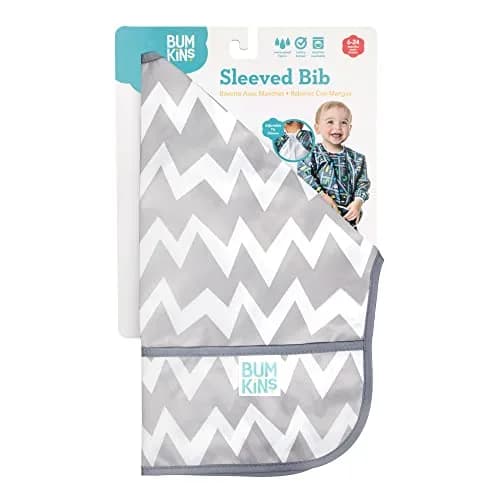 Bumkins Gray Chevron Sleeved Bib for Babies & Toddlers 6-24 Months | Mess-Saving Food Catcher with Waterproof Fabric thumbnail 6