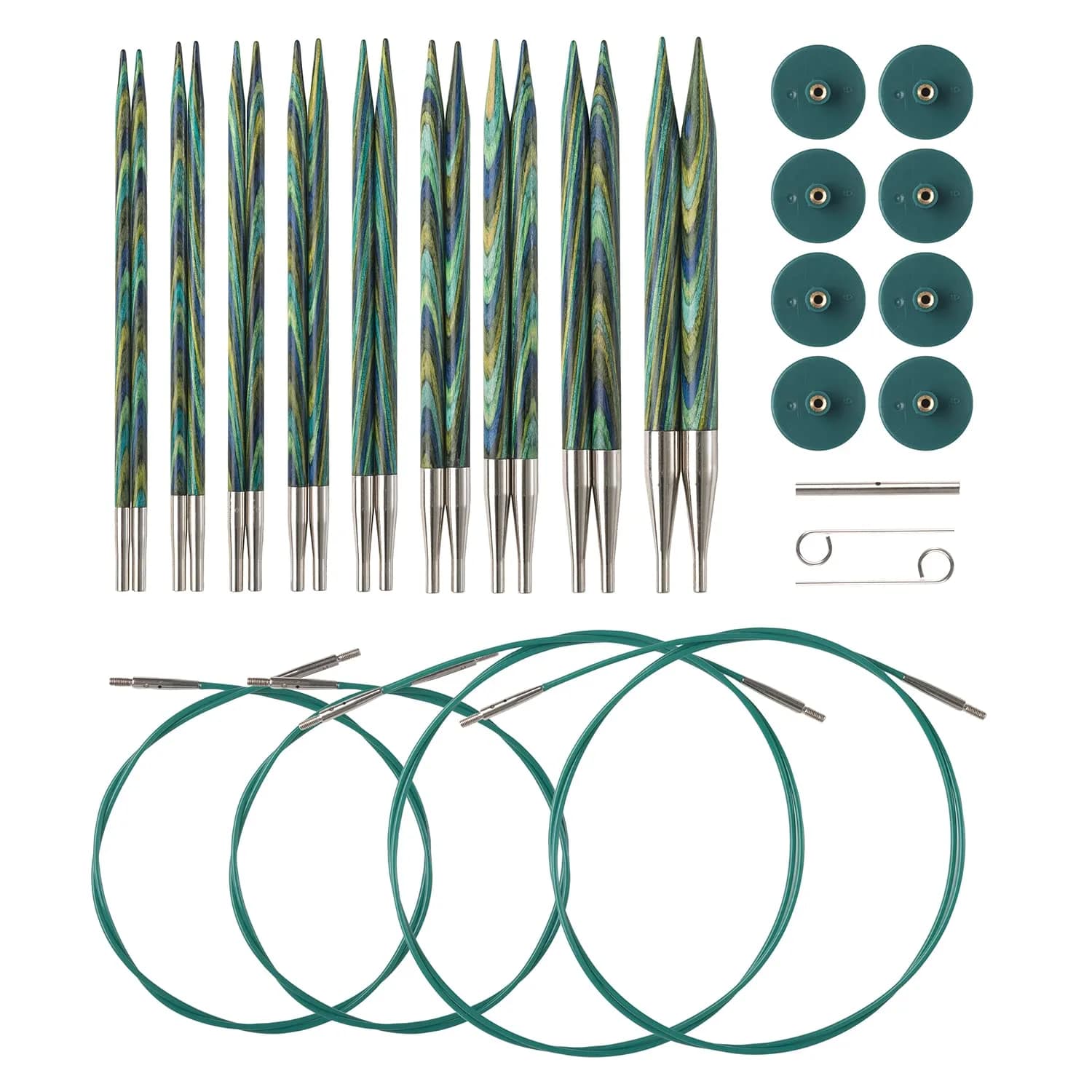 Knit Picks Rainbow Wood Interchangeable Knitting Needles Set US 4-11 (3.5mm-8mm) | Smooth Laminated Birch with 80" Cable Option — Caspian
