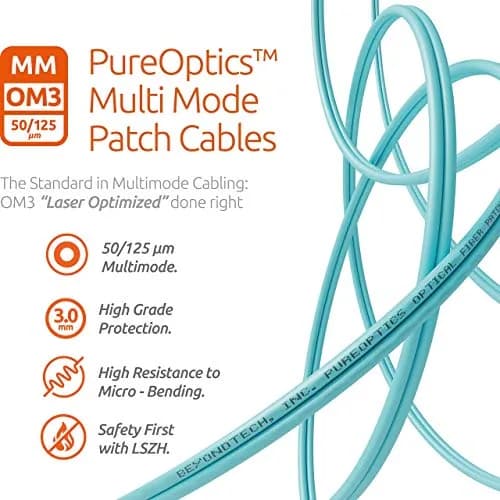 BEYONDTECH 1m (3ft) LC to LC Fiber Patch Cable – Multimode Duplex, 10G, LSZH Jacket, Compatible with OM3, Data & Video Networks thumbnail 4
