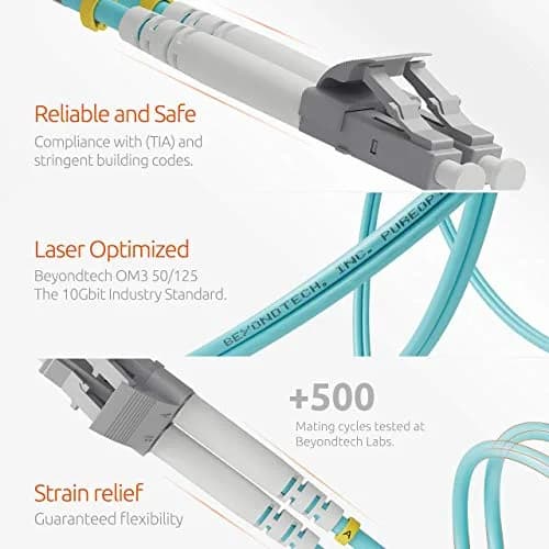 BEYONDTECH 1m (3ft) LC to LC Fiber Patch Cable – Multimode Duplex, 10G, LSZH Jacket, Compatible with OM3, Data & Video Networks thumbnail 3