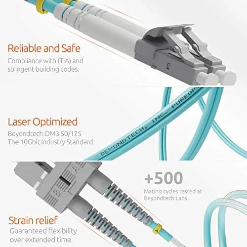 BEYONDTECH 1m (3.28ft) LC to SC Fiber Patch Cable – Multimode Duplex, 50/125µm, 10G, LSZH, Compatible with OM3, Data Center & Enterprise thumbnail 4