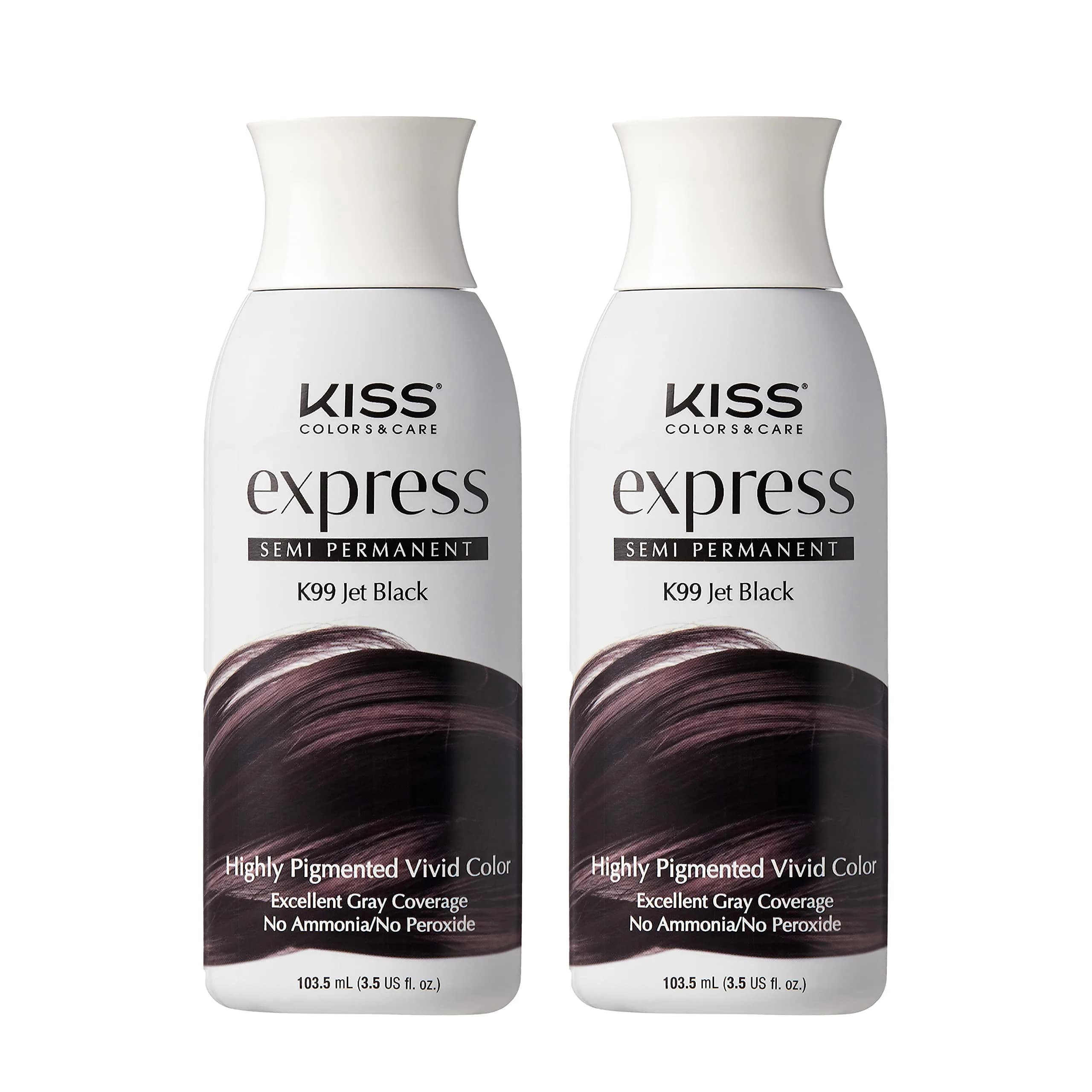 KISS Express Color Semi-Permanent Jet Black Hair Color 103ml (3.5 Fl Oz) | Pack of 2 Bottles — Gray