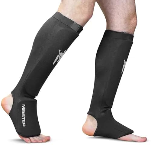 Meister MMA Elastic Cloth Shin & Instep Guards - Black - Youth/X-Small | Impact Protection for Muay Thai & MMA thumbnail 2