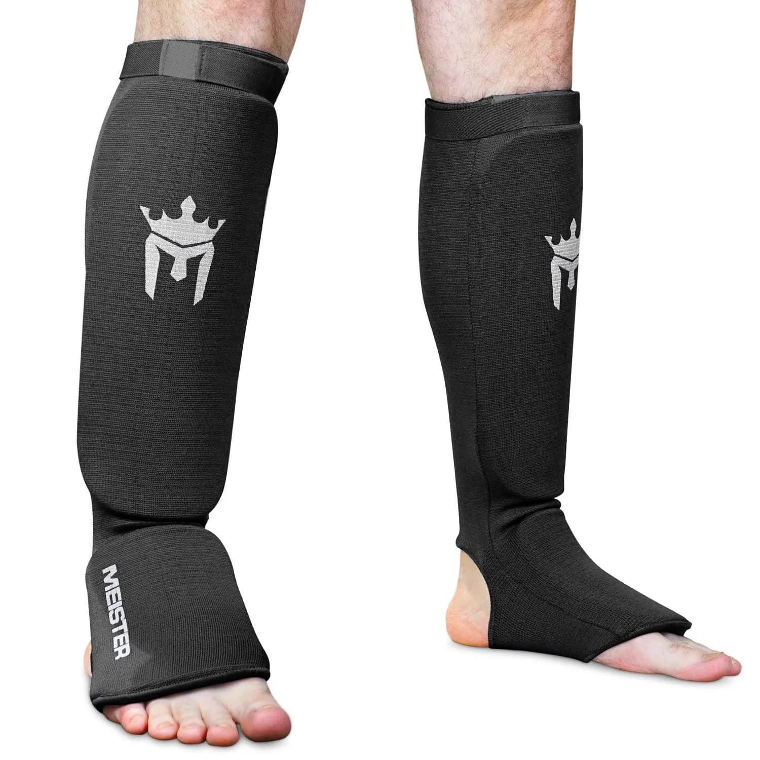 Meister MMA Elastic Cloth Shin & Instep Guards - Black - Large-X-Large | Lightweight Combat Sports Protection - main product image