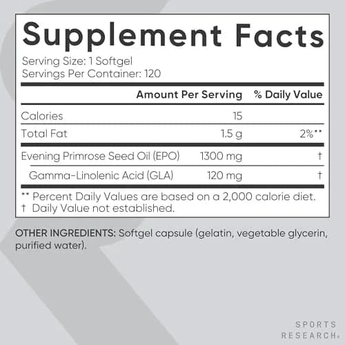 Sports Research Evening Primrose Oil 1300mg | Women’s Health & Skin Support, 120 Softgels thumbnail 5