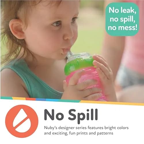 Nuby No-Spill Soft Straw Easy Grip Sippy Cup 300ml (10 Oz) 3-Pack | Spill-Proof Toddler Cup for Babies 12+ Months thumbnail 4