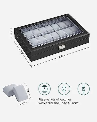 SONGMICS 24-Slot Watch Box Organizer with Glass Lid & Lock | 43.5cm (17.1") L x 29.5cm (11.6") W thumbnail 6