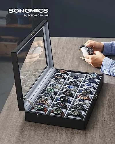 SONGMICS 24-Slot Watch Box Organizer with Glass Lid & Lock | 43.5cm (17.1") L x 29.5cm (11.6") W thumbnail 2